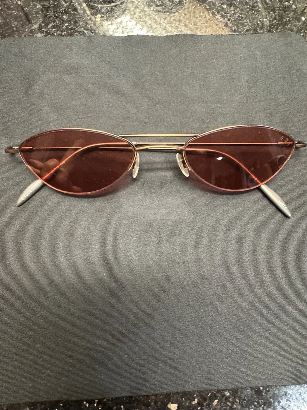 Slim Cat Eye Sunglasses with Colored Lenses and Coper Colored Frame